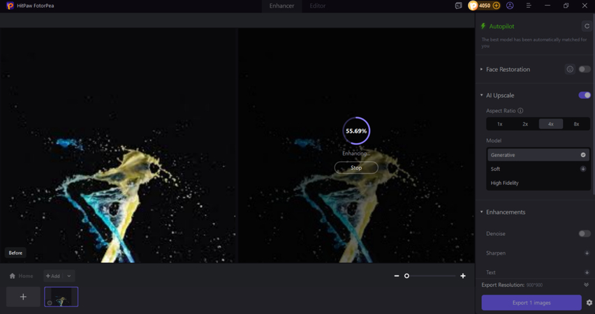 AI denoising the photo