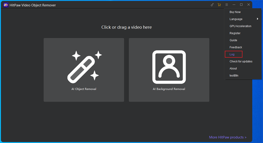 HitPaw video object remover open log