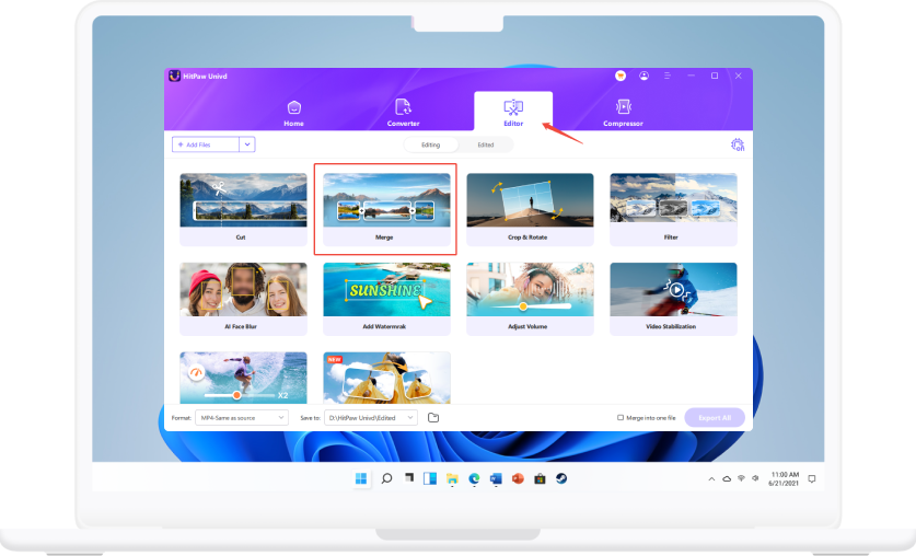 open hitpaw univd and choose merge feature